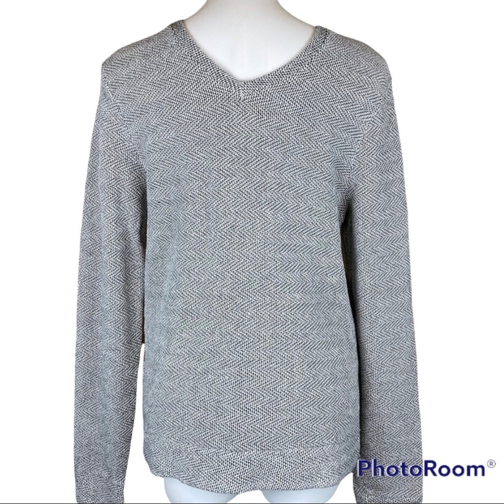 CLUB MONACO Cotton Blend Fishbone Gray V-Neck Size M/M